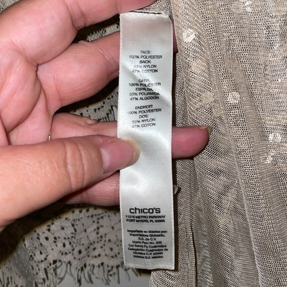 Chico's Bohemian Cream Beaded Lace Vest With Gold Bugle Beads & Sequins - Picture 4 of 5